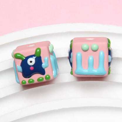 4-sided Hand-painted Beads DIY Beaded Cartoon Three-eyed Funny Painted Beads