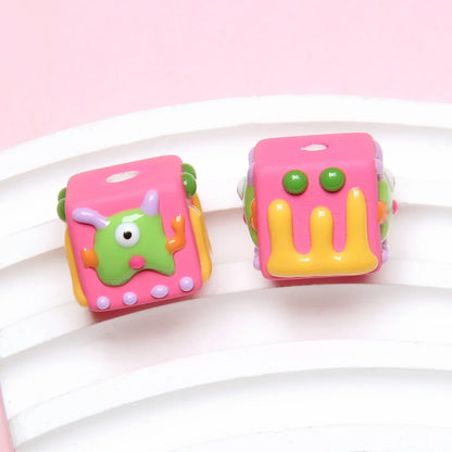 4-sided Hand-painted Beads DIY Beaded Cartoon Three-eyed Funny Painted Beads