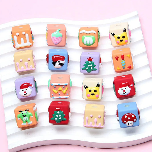 Four-sided Hand-painted Beads DIY Beaded Cartoon Christmas Painted Beads
