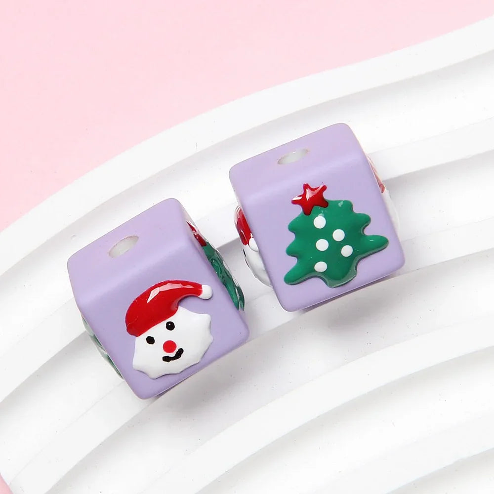 Four-sided Hand-painted Beads DIY Beaded Cartoon Christmas Painted Beads