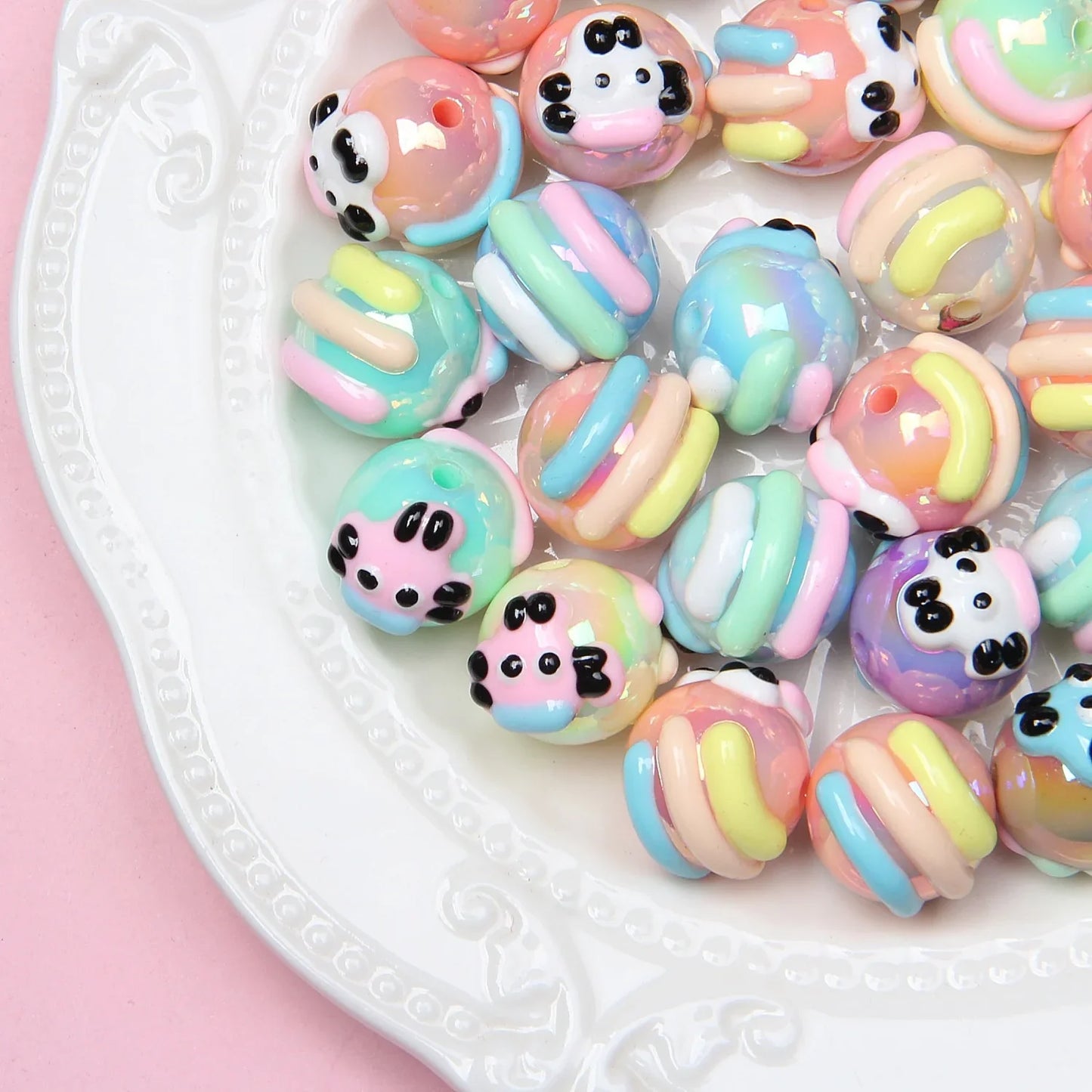 16MM Cream Color Dopamine Hand-painted Beads Round Beads Acrylic Beads