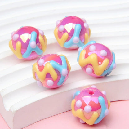 16MM Cream Color Dopamine Hand-painted Beads Round Beads Acrylic Beads