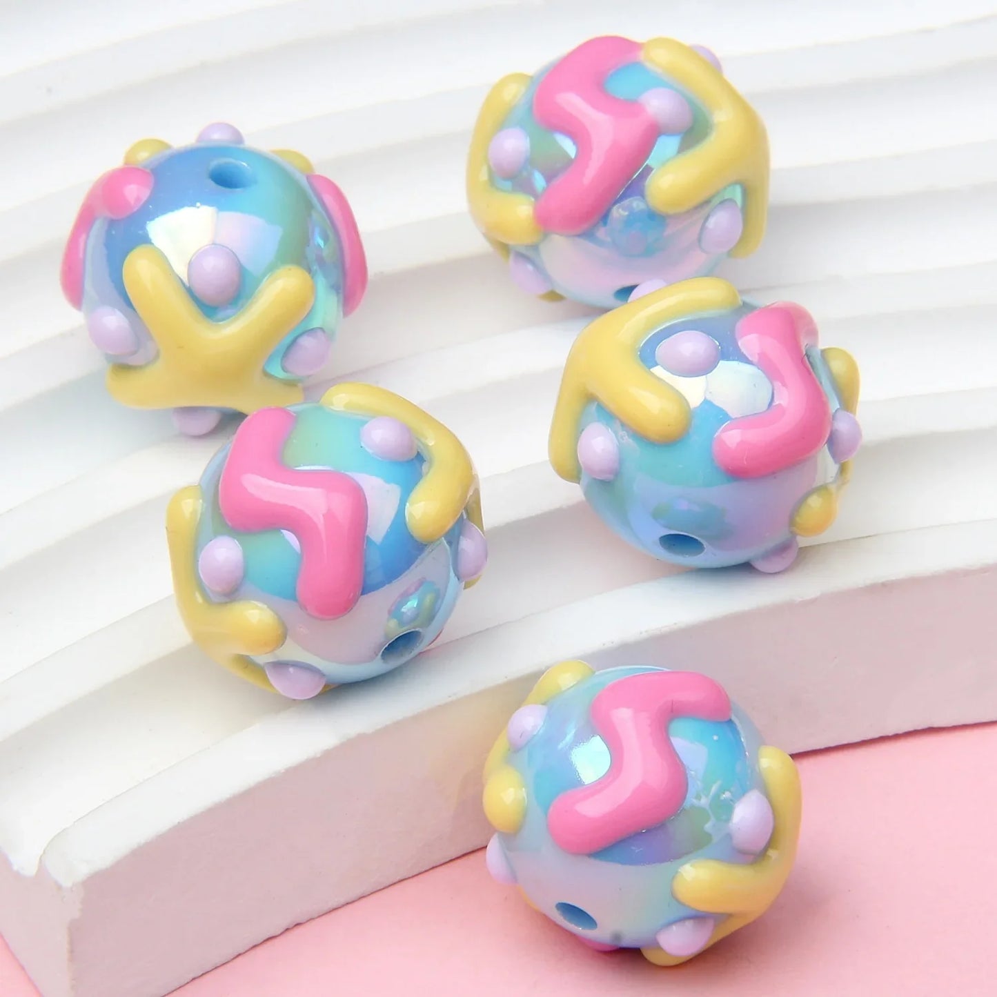 16MM Cream Color Dopamine Hand-painted Beads Round Beads Acrylic Beads