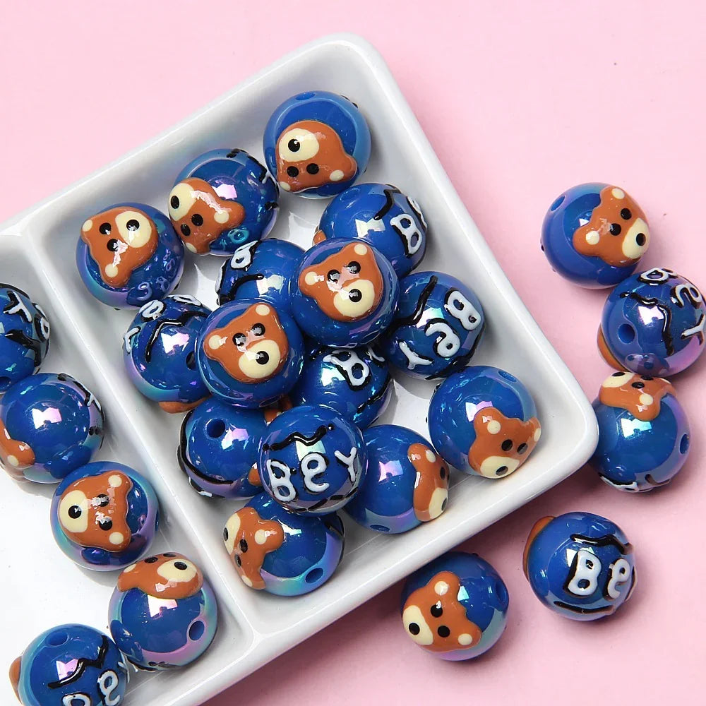 16MM Colorful Bear Hand-painted Beads Acrylic Beads