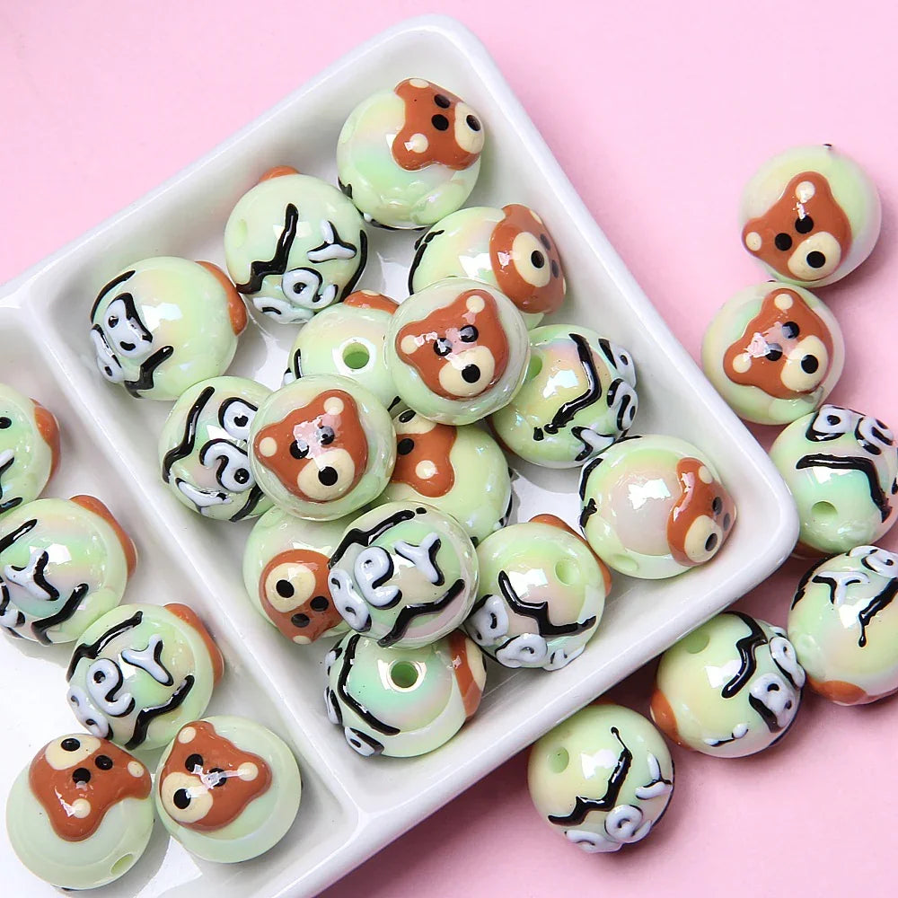 16MM Colorful Bear Hand-painted Beads Acrylic Beads