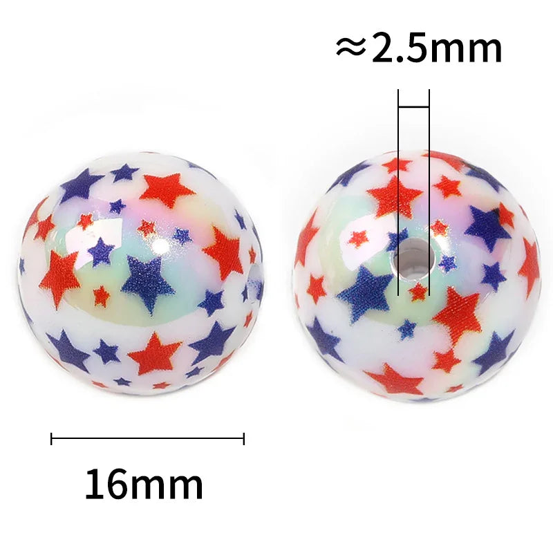 16MM UV-plated Five-pointed Star Printed Round Beads Acrylic Star Beads | DIY Sports Fan Bracelet & Keychain Craft Bead