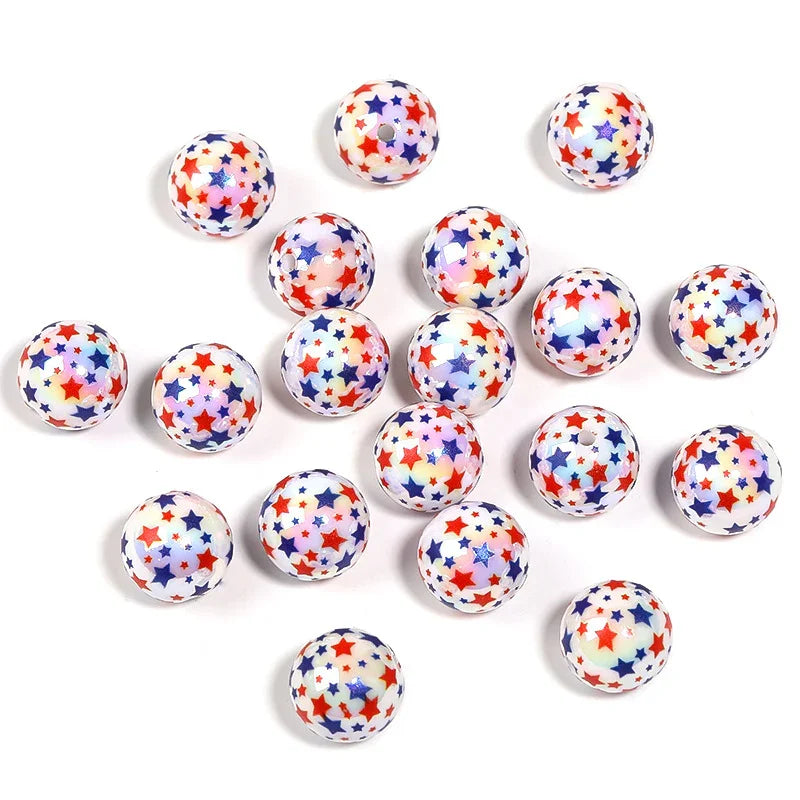 16MM UV-plated Five-pointed Star Printed Round Beads Acrylic Star Beads | DIY Sports Fan Bracelet & Keychain Craft Bead