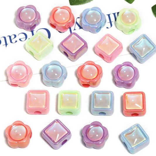UV-plated Aurora Diamond Flower Beads Acrylic Square Loose Beads