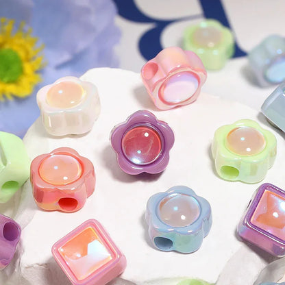 UV-plated Aurora Diamond Flower Beads Acrylic Square Loose Beads