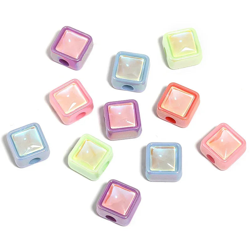 UV-plated Aurora Diamond Flower Beads Acrylic Square Loose Beads | DIY Sports Fan Bracelet & Keychain Craft Bead