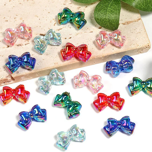 UV Electroplating Transparent Colorful Bow Beaded Double Layer Bow Tie Acrylic Beads
