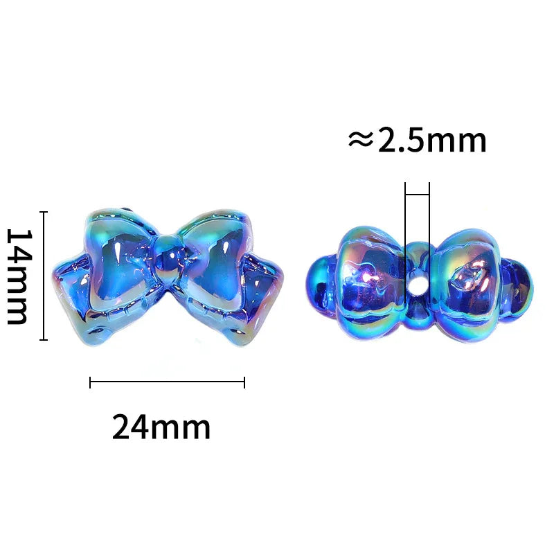UV Electroplating Transparent Colorful Bow Beaded Double Layer Bow Tie Acrylic Beads