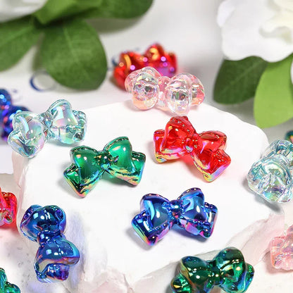 UV Electroplating Transparent Colorful Bow Beaded Double Layer Bow Tie Acrylic Beads