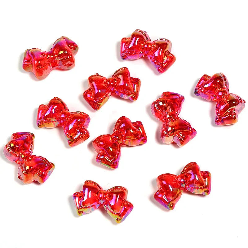 UV Electroplating Transparent Colorful Bow Beaded Double Layer Bow Tie Acrylic Beads