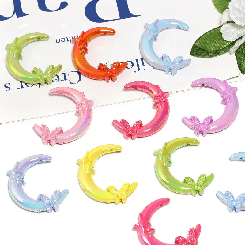 UV Coated Acrylic Butterfly Star Moon Vertical Hole Beads | DIY Sports Fan Bracelet & Keychain Craft Bead