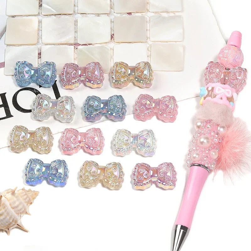 UV Electroplating Fine Glitter Heart Bow Beaded Acrylic Lace Bow Tie Beads | DIY Sports Fan Bracelet & Keychain Craft Bead