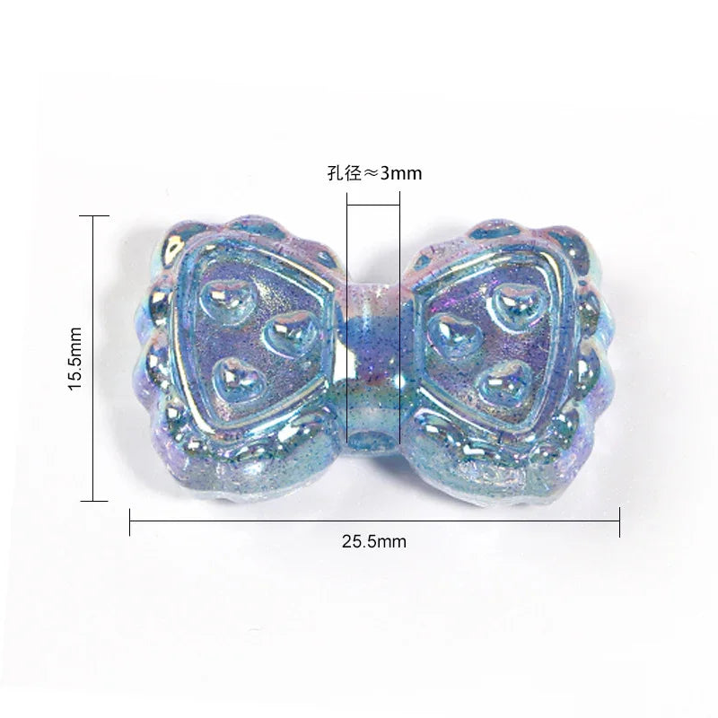 UV Electroplating Fine Glitter Heart Bow Beaded Acrylic Lace Bow Tie Beads | DIY Sports Fan Bracelet & Keychain Craft Bead