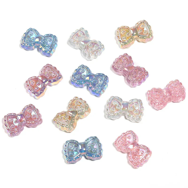 UV Electroplating Fine Glitter Heart Bow Beaded Acrylic Lace Bow Tie Beads