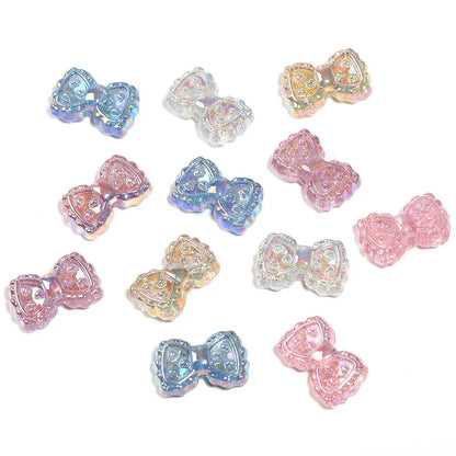 UV Electroplating Fine Glitter Heart Bow Beaded Acrylic Lace Bow Tie Beads