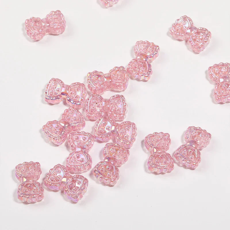 UV Electroplating Fine Glitter Heart Bow Beaded Acrylic Lace Bow Tie Beads | DIY Sports Fan Bracelet & Keychain Craft Bead