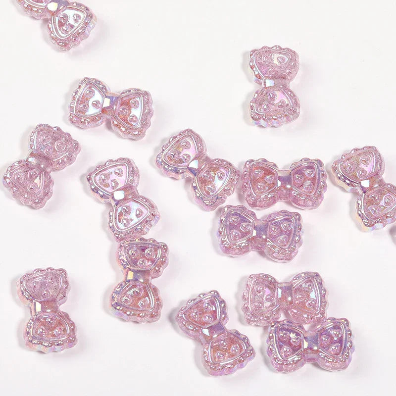 UV Electroplating Fine Glitter Heart Bow Beaded Acrylic Lace Bow Tie Beads