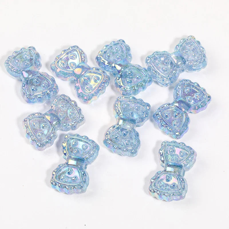 UV Electroplating Fine Glitter Heart Bow Beaded Acrylic Lace Bow Tie Beads | DIY Sports Fan Bracelet & Keychain Craft Bead