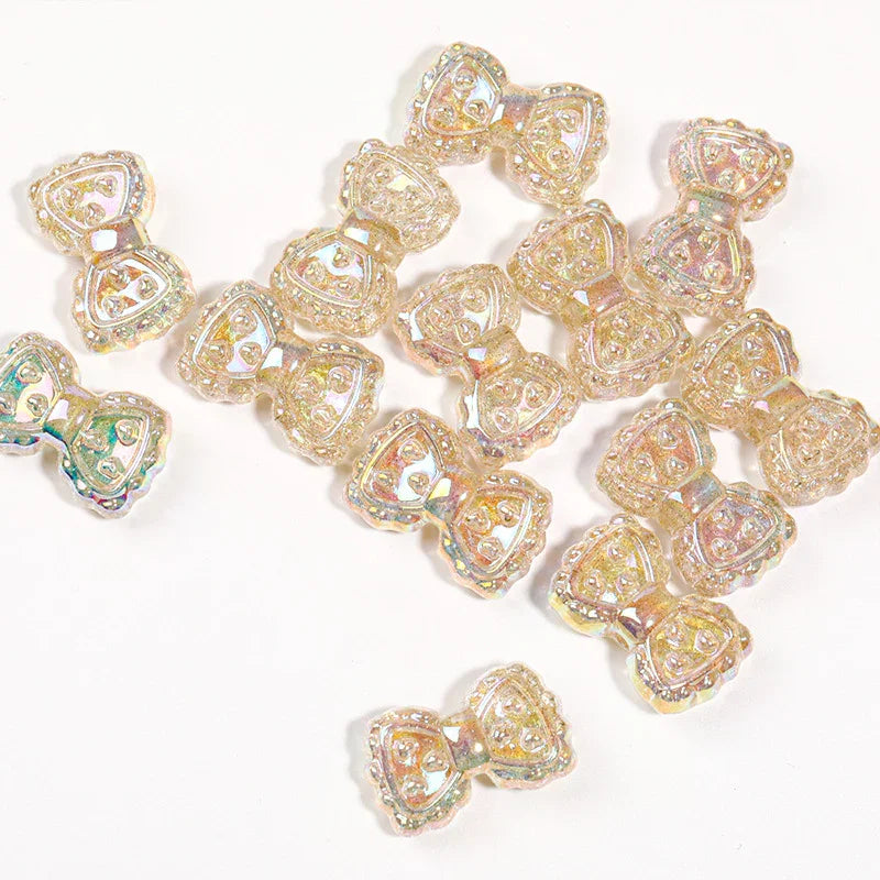 UV Electroplating Fine Glitter Heart Bow Beaded Acrylic Lace Bow Tie Beads | DIY Sports Fan Bracelet & Keychain Craft Bead