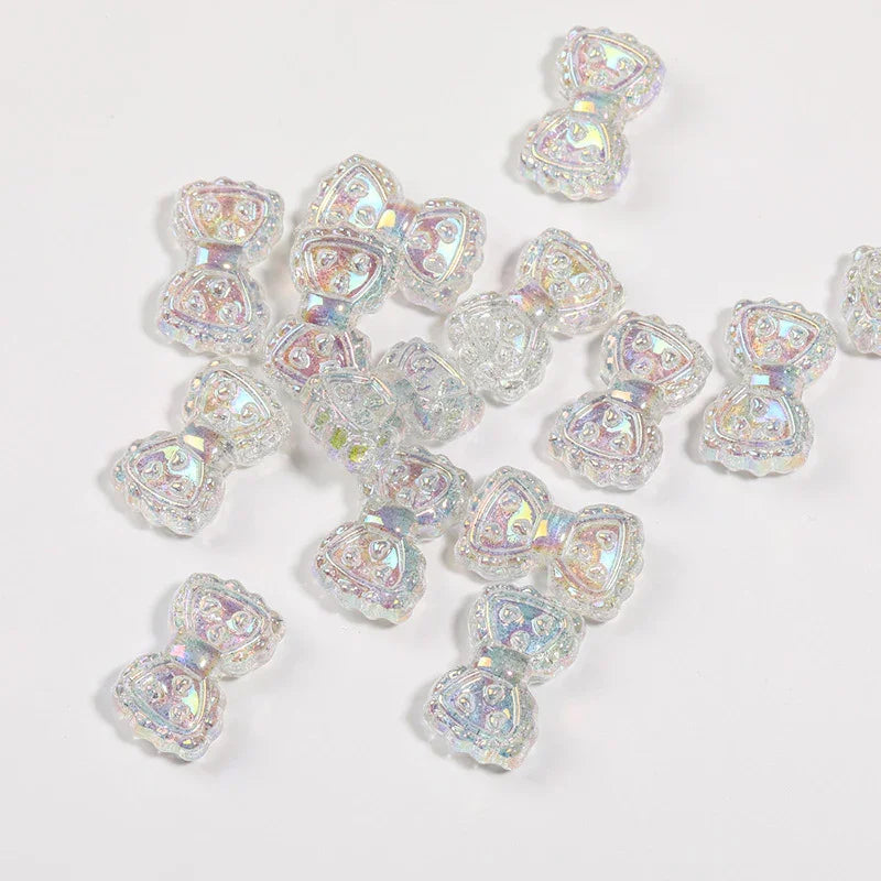 UV Electroplating Fine Glitter Heart Bow Beaded Acrylic Lace Bow Tie Beads | DIY Sports Fan Bracelet & Keychain Craft Bead