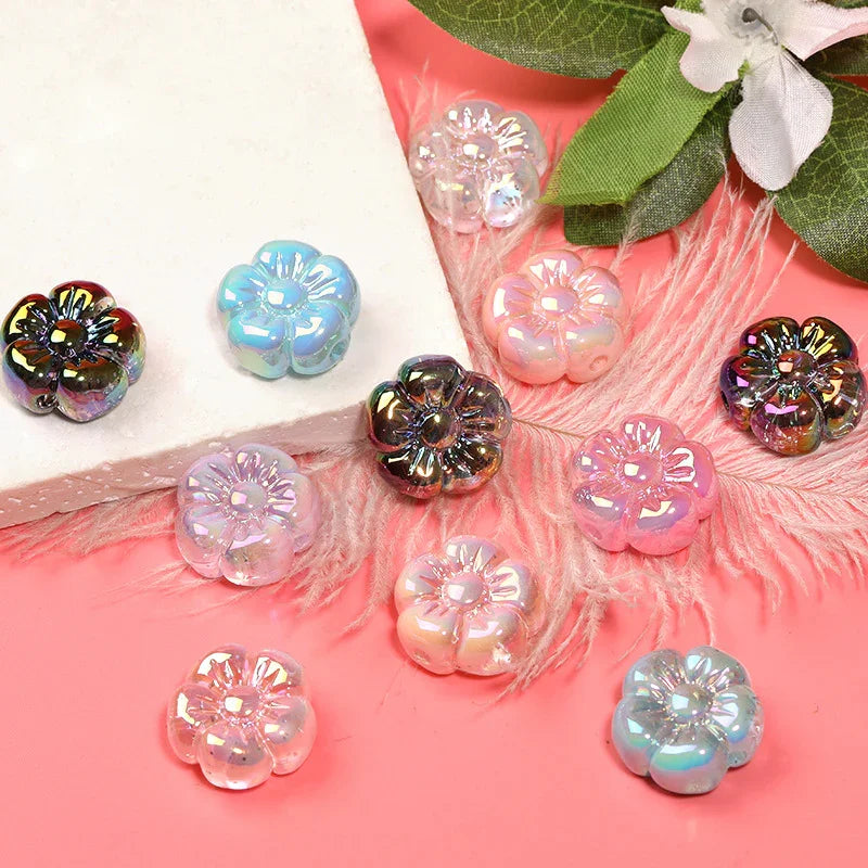 19MM Translucent Sequin Five-petal Flower Beads UV-plated Acrylic Flower | DIY Sports Fan Bracelet & Keychain Craft Bead