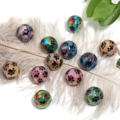 16MM Acrylic black cat paw print round beads UV plated milk pattern beads