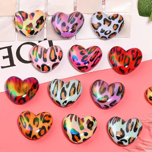 Acrylic Leopard Print Heart Beads UV Electroplating Peach Heart Vertical Hole Beads