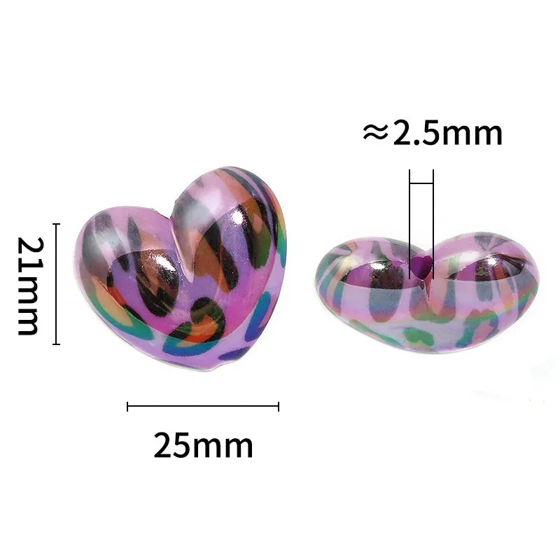 Acrylic Leopard Print Heart Beads UV Electroplating Peach Heart Vertical | DIY Sports Fan Bracelet & Keychain Craft Bead