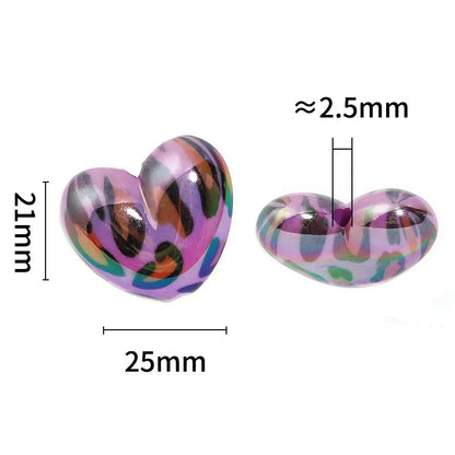 Acrylic Leopard Print Heart Beads UV Electroplating Peach Heart Vertical Hole Beads