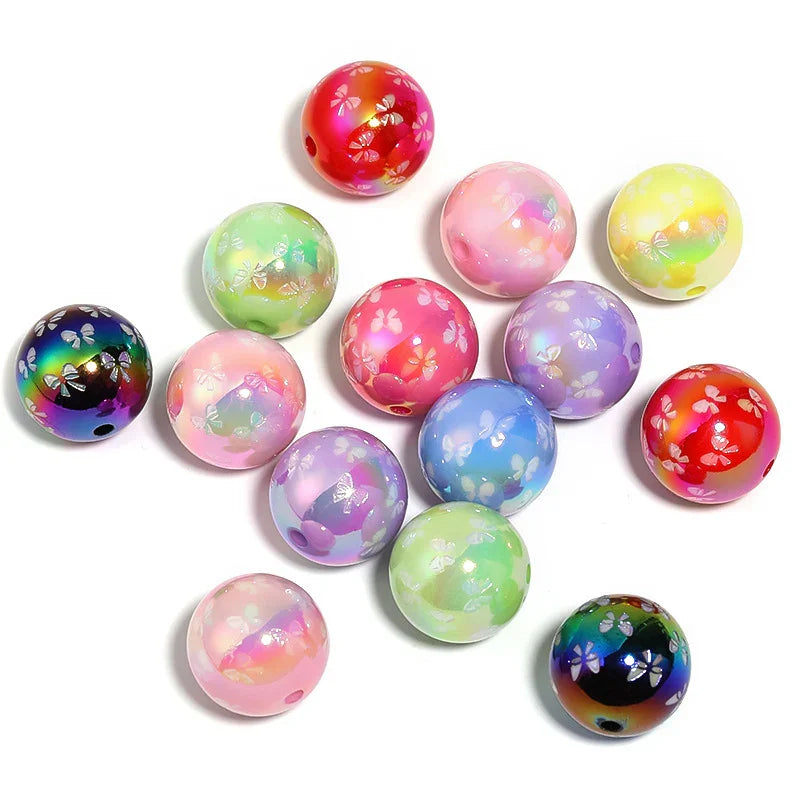 20MM UV Coated Acrylic Engraved Bow Beads Round Beads | DIY Sports Fan Bracelet & Keychain Craft Bead