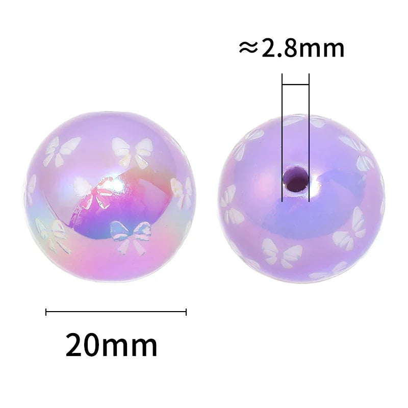 20MM UV Coated Acrylic Engraved Bow Beads Round Beads | DIY Sports Fan Bracelet & Keychain Craft Bead