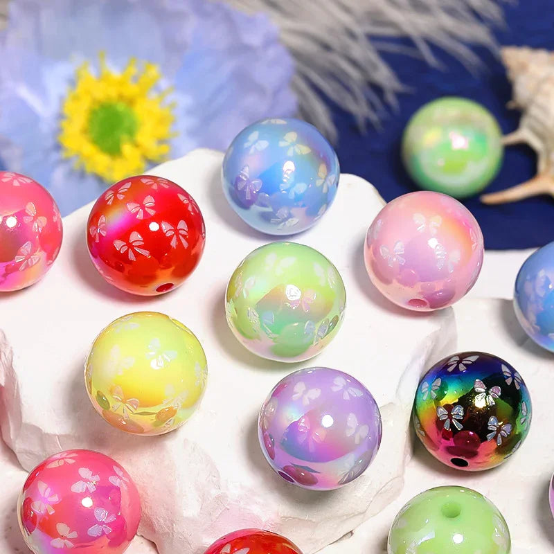 20MM UV Coated Acrylic Engraved Bow Beads Round Beads | DIY Sports Fan Bracelet & Keychain Craft Bead