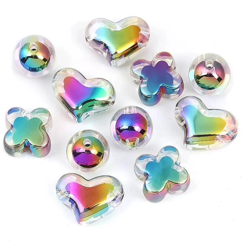 UV Coated Acrylic Beads Heart Through Hole Plastic Beads | DIY Sports Fan Bracelet & Keychain Craft Bead
