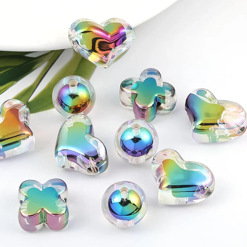 UV Coated Acrylic Beads Heart Through Hole Plastic Beads