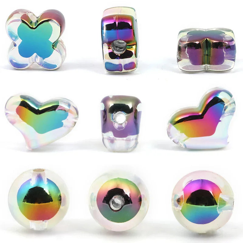 UV Coated Acrylic Beads Heart Through Hole Plastic Beads