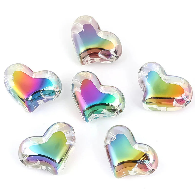 UV Coated Acrylic Beads Heart Through Hole Plastic Beads | DIY Sports Fan Bracelet & Keychain Craft Bead