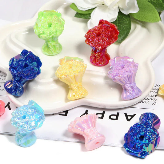 UV-plated Colored Bow Bouquet Vertical Hole Beaded Solid Color Rose Bouquet Acrylic Beads