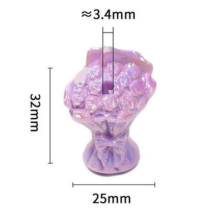 UV-plated Colored Bow Bouquet Vertical Hole Beaded Solid Color Rose Bouquet Acrylic Beads