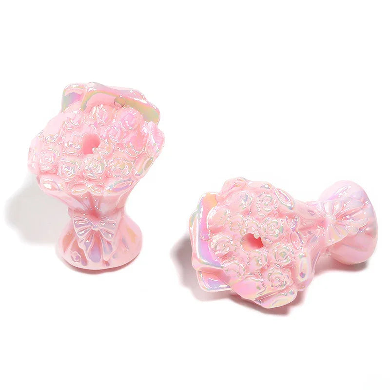 UV-plated Colored Bow Bouquet Vertical Hole Beaded Solid Color Rose Bouquet Acrylic Beads