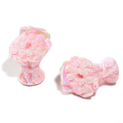 UV-plated Colored Bow Bouquet Vertical Hole Beaded Solid Color Rose Bouquet Acrylic Beads
