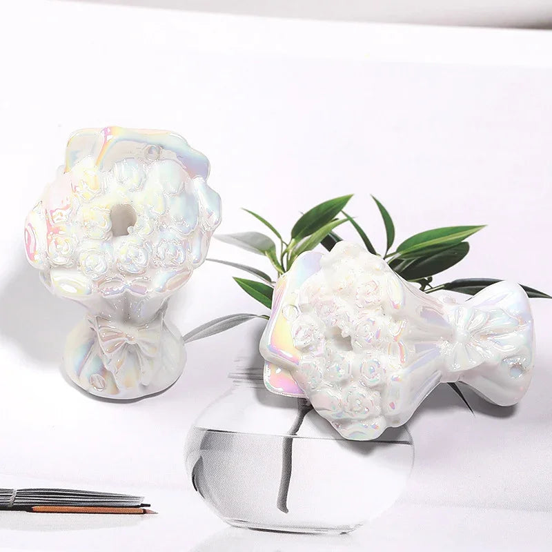 UV-plated Colored Bow Bouquet Vertical Hole Beaded Solid Color Rose Bouquet Acrylic Beads