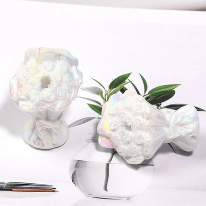 UV-plated Colored Bow Bouquet Vertical Hole Beaded Solid Color Rose Bouquet Acrylic Beads