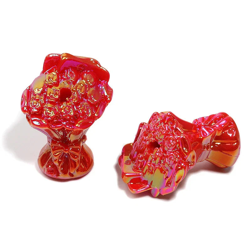 UV-plated Colored Bow Bouquet Vertical Hole Beaded Solid Color Rose Bouquet Acrylic Beads