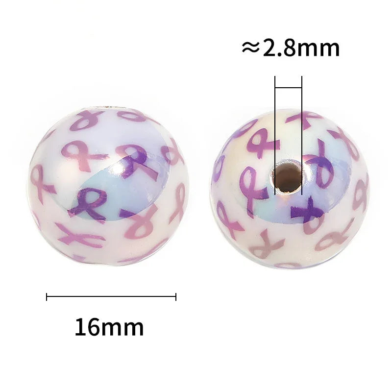 16MM UV Electroplating Color Ribbon Printing Straight Hole Round Beads | DIY Sports Fan Bracelet & Keychain Craft Bead