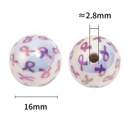 16MM UV Electroplating Color Ribbon Printing Straight Hole Round Beads