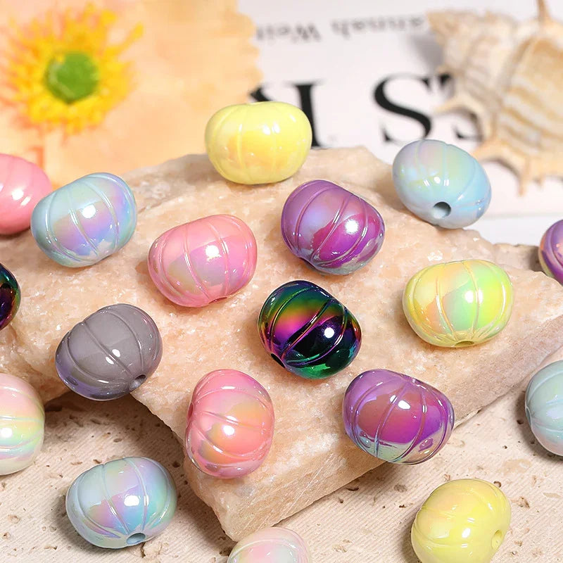 UV Electroplating Acrylic Solid Color Flat Pumpkin Beads | DIY Sports Fan Bracelet & Keychain Craft Bead